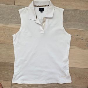 White Burberry Golf Sleeveless Polo Top - Size L